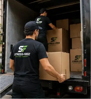 Stress-Free Moving Company crew loading boxes into the moving truck
